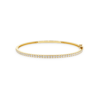 14K Solid Gold 1 Row Diamond Bangle
