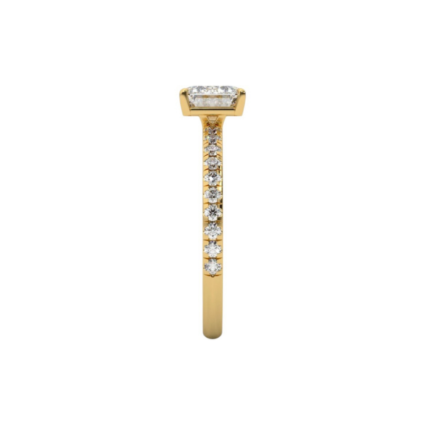 Classic Emerald Cut Sideways Pave Band 14K Solid Gold Diamond Ring