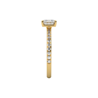Classic Emerald Cut Sideways Pave Band 14K Solid Gold Diamond Ring