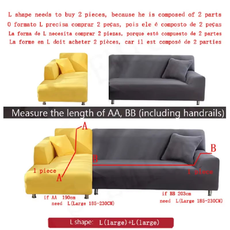 Solid Color Elastic Sofa Covers for Living Room Spandex Sectional Corner Sofa Slipcovers Couch Chair Cover 1/2/3/4 Seater