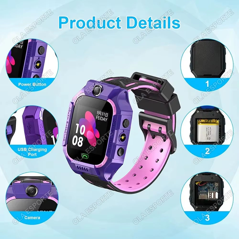 Kids Smart Watch Video Calling Voice Chat GPS SOS Location Calling Back Monitor Waterproof 8 Puzzle Games Silent Mode Smartwatch