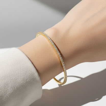 14K Solid Gold 1 Row Diamond Bangle