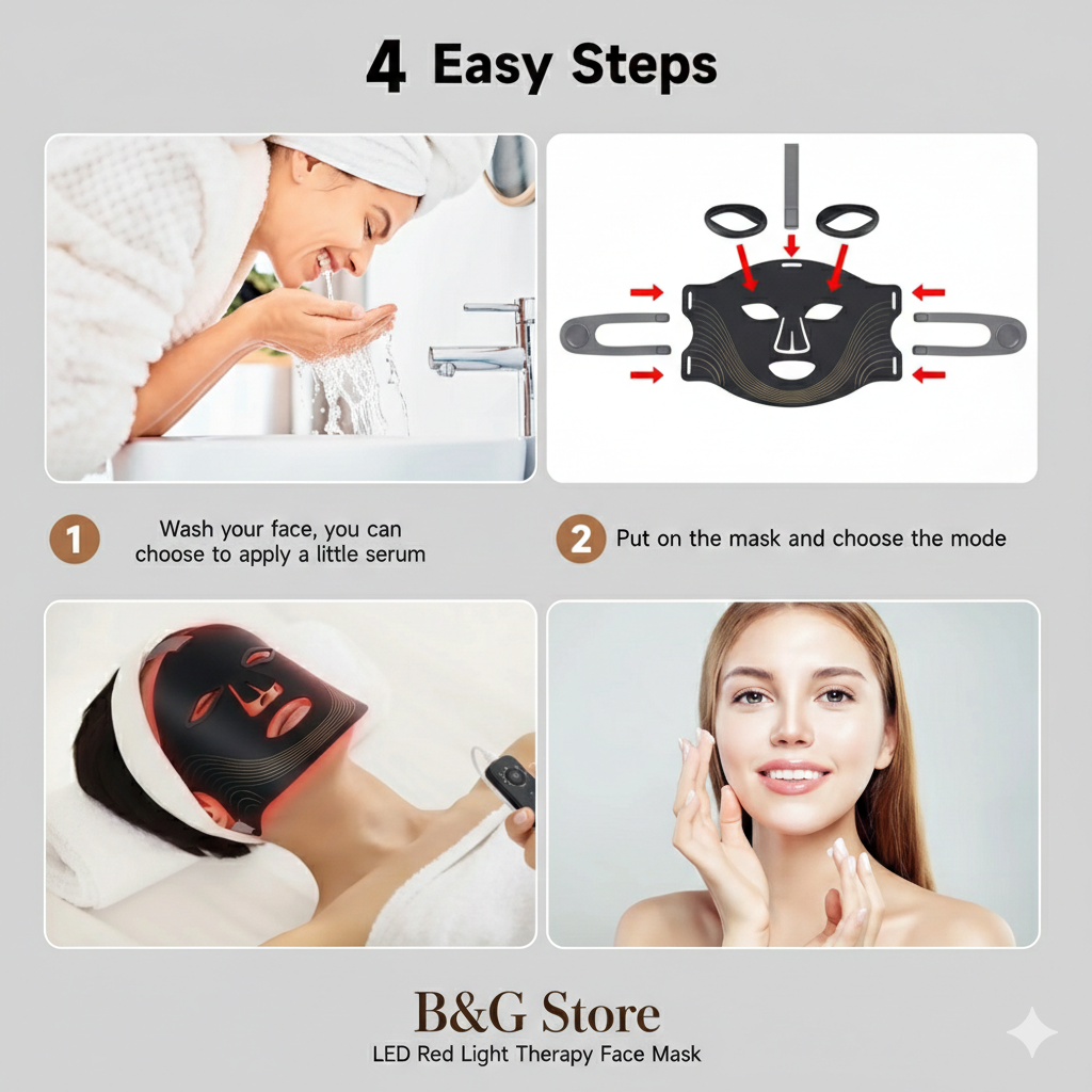 Red Light Therapy for Face, 4 Modes Led Face Mask Light Therapy with Remote, Portable Light Therapy Mask for Skin Care at Home, Travel (Black)