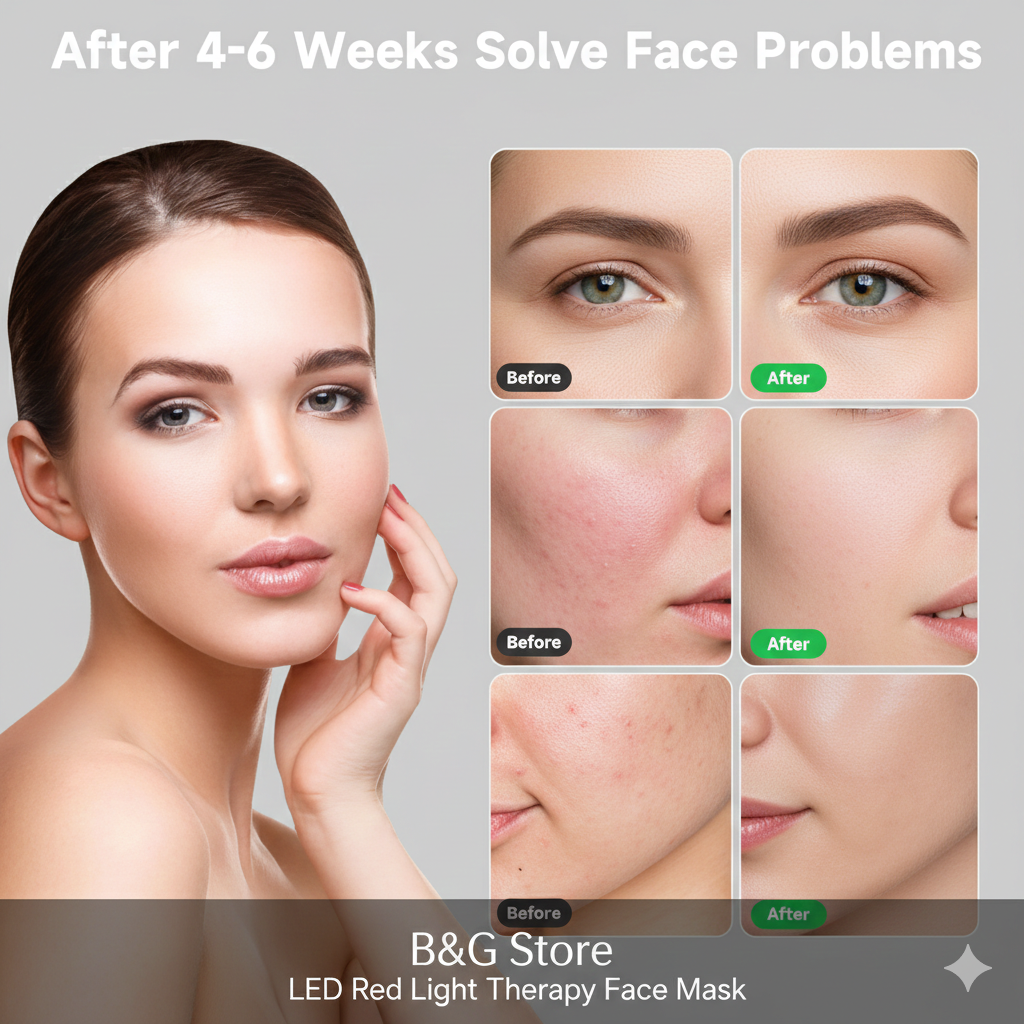 Red Light Therapy for Face, 4 Modes Led Face Mask Light Therapy with Remote, Portable Light Therapy Mask for Skin Care at Home, Travel (Black)